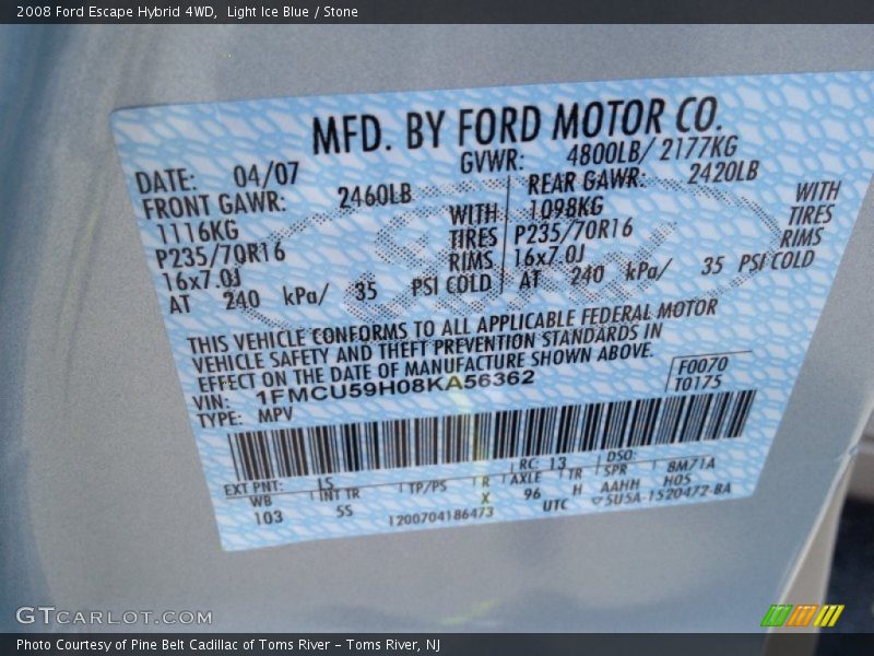 Light Ice Blue / Stone 2008 Ford Escape Hybrid 4WD