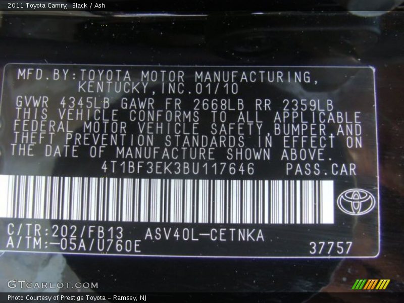 Black / Ash 2011 Toyota Camry