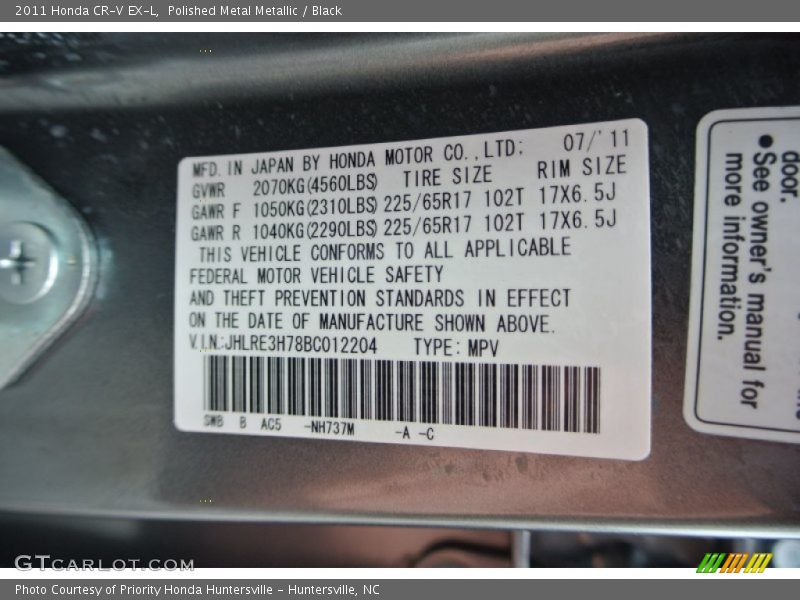 Polished Metal Metallic / Black 2011 Honda CR-V EX-L