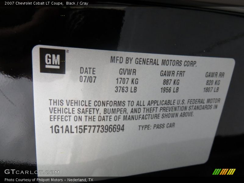 Black / Gray 2007 Chevrolet Cobalt LT Coupe