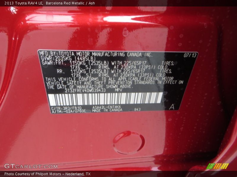 Barcelona Red Metallic / Ash 2013 Toyota RAV4 LE