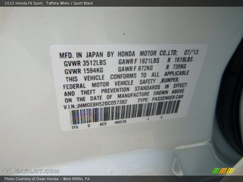 Taffeta White / Sport Black 2013 Honda Fit Sport