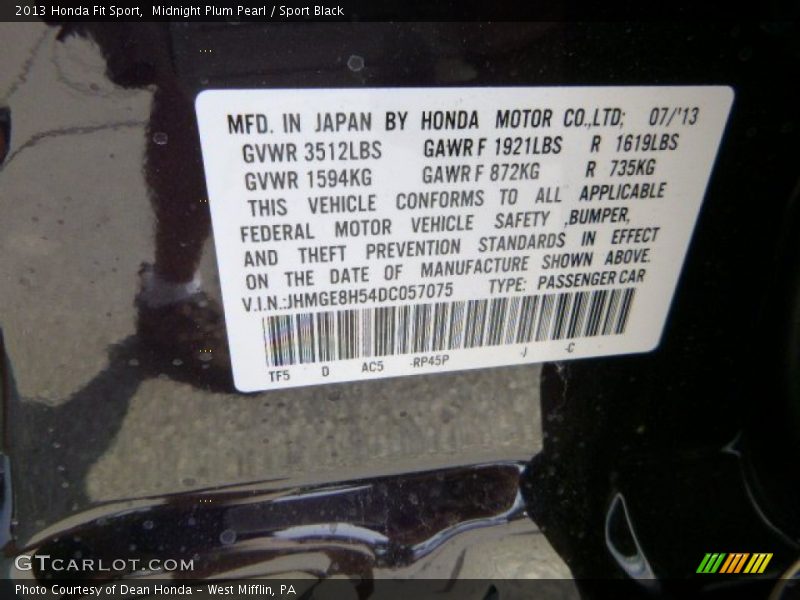Midnight Plum Pearl / Sport Black 2013 Honda Fit Sport