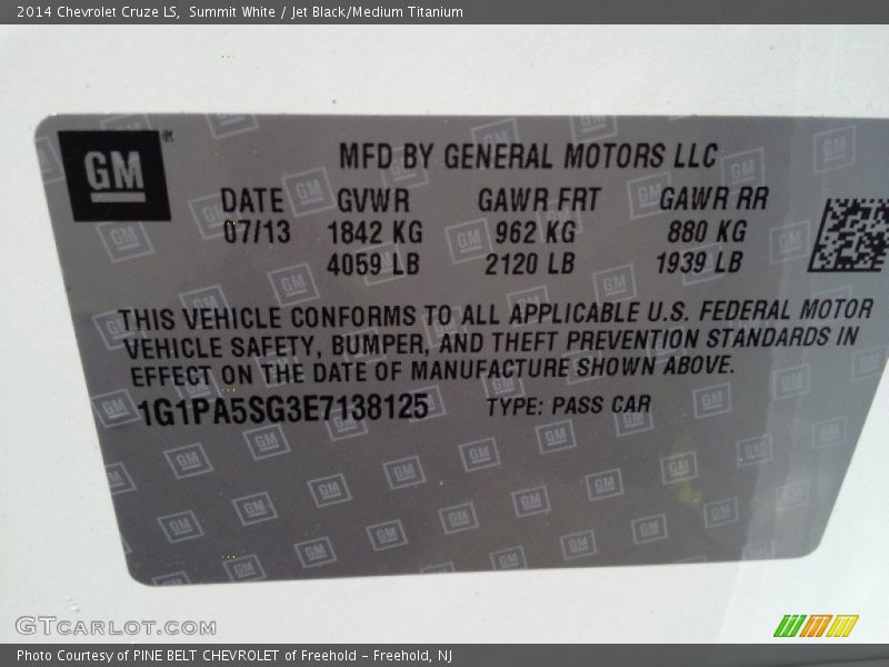Summit White / Jet Black/Medium Titanium 2014 Chevrolet Cruze LS