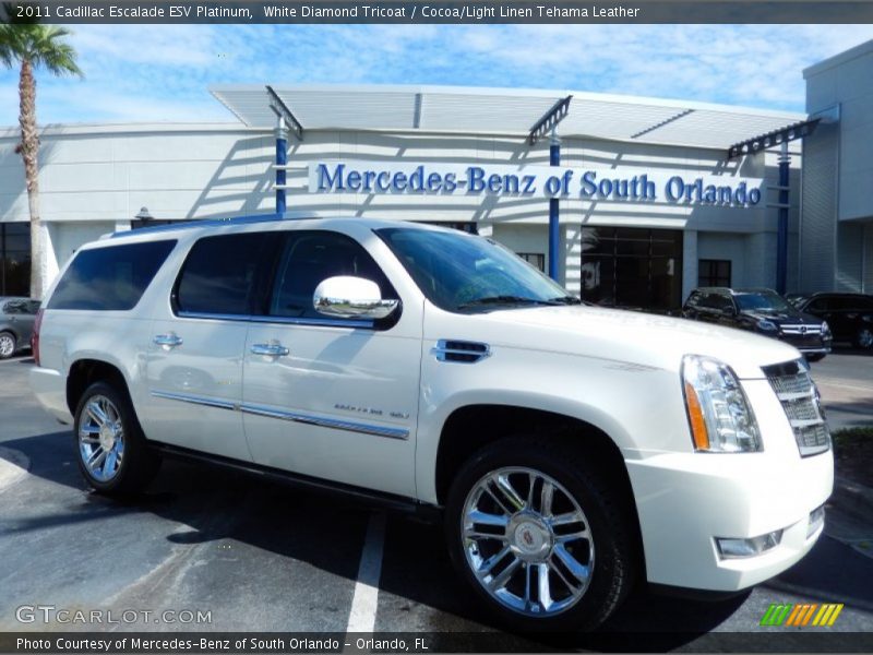 White Diamond Tricoat / Cocoa/Light Linen Tehama Leather 2011 Cadillac Escalade ESV Platinum