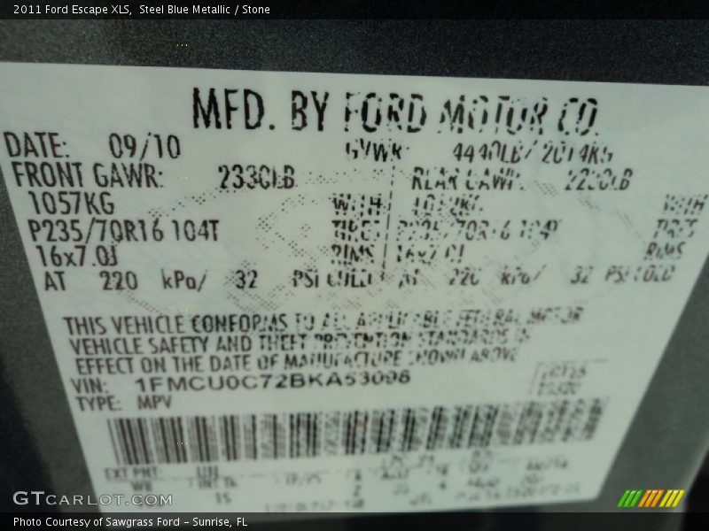Steel Blue Metallic / Stone 2011 Ford Escape XLS