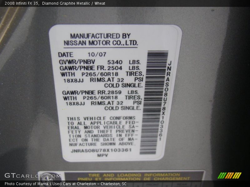 Diamond Graphite Metallic / Wheat 2008 Infiniti FX 35