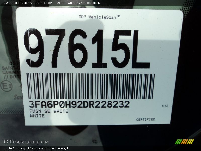 Oxford White / Charcoal Black 2013 Ford Fusion SE 2.0 EcoBoost