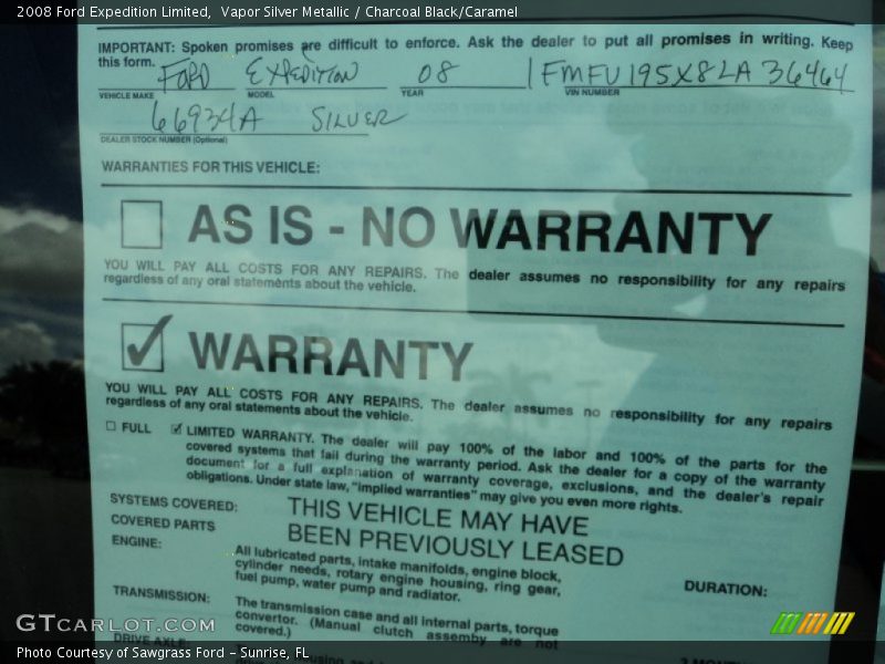 Vapor Silver Metallic / Charcoal Black/Caramel 2008 Ford Expedition Limited