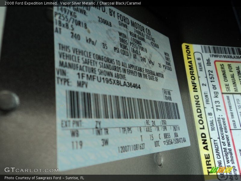 Vapor Silver Metallic / Charcoal Black/Caramel 2008 Ford Expedition Limited