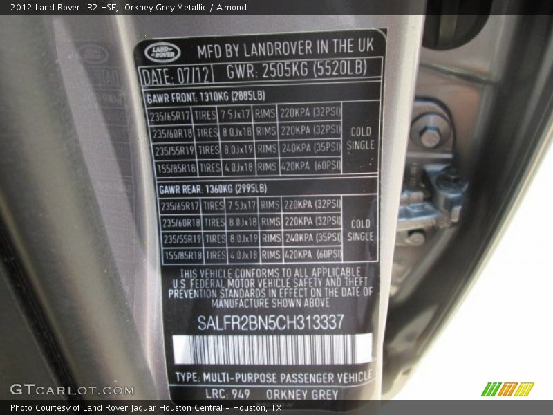 Orkney Grey Metallic / Almond 2012 Land Rover LR2 HSE