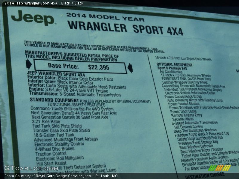  2014 Wrangler Sport 4x4 Window Sticker
