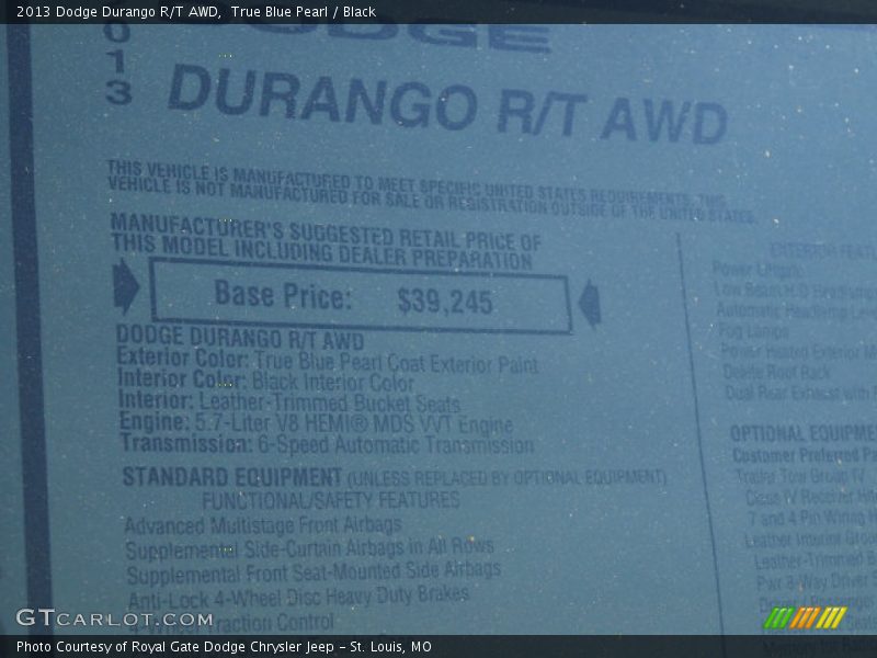True Blue Pearl / Black 2013 Dodge Durango R/T AWD