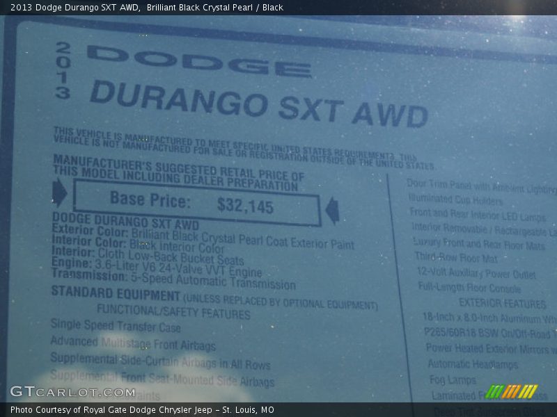 Brilliant Black Crystal Pearl / Black 2013 Dodge Durango SXT AWD
