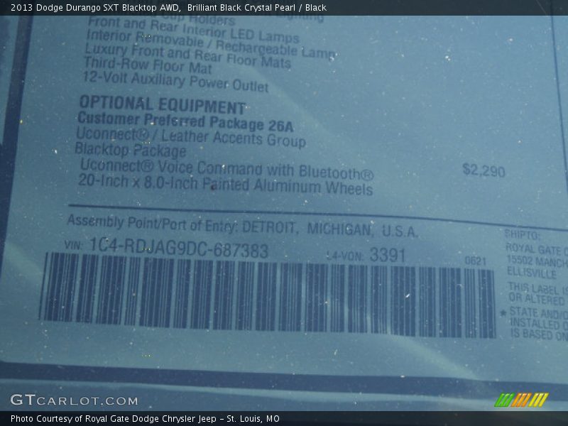 Brilliant Black Crystal Pearl / Black 2013 Dodge Durango SXT Blacktop AWD
