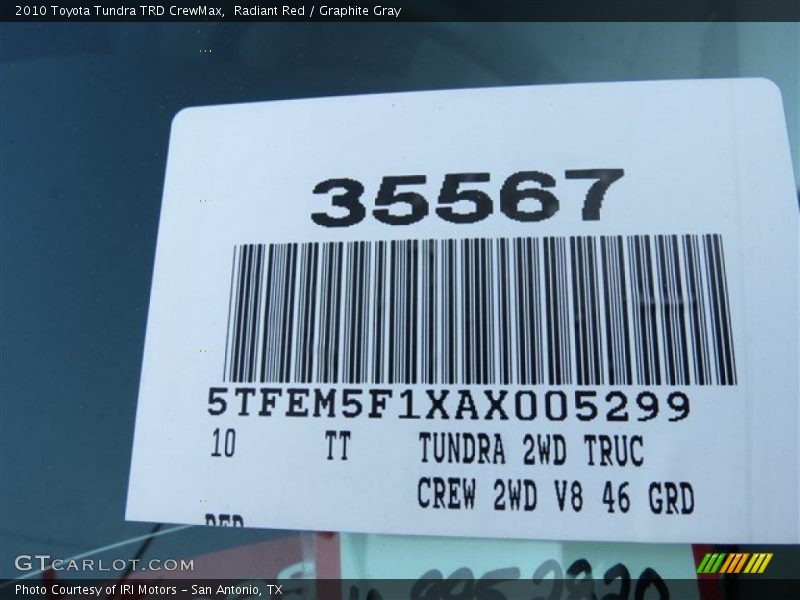 Radiant Red / Graphite Gray 2010 Toyota Tundra TRD CrewMax