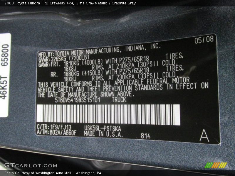 Slate Gray Metallic / Graphite Gray 2008 Toyota Tundra TRD CrewMax 4x4