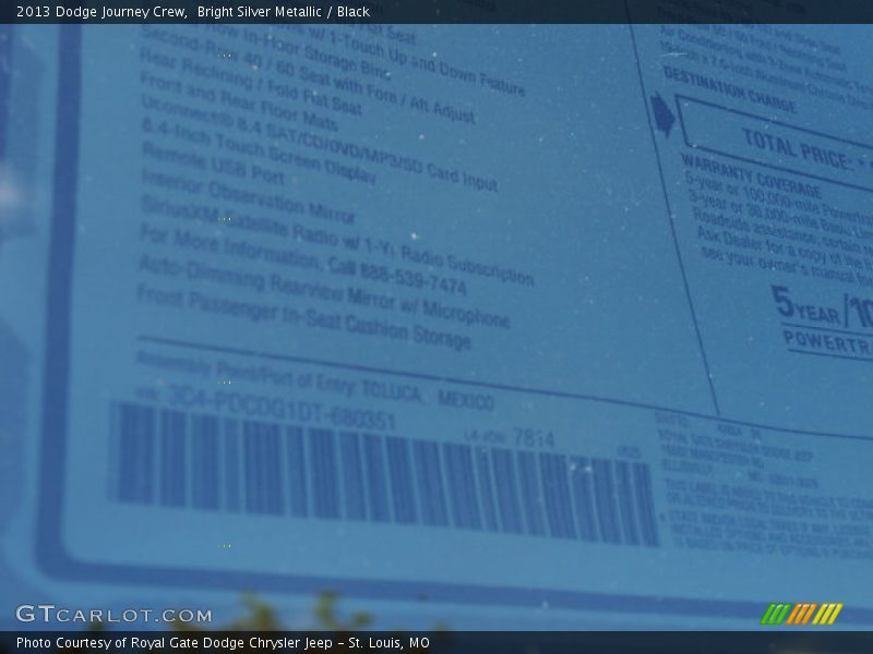 Bright Silver Metallic / Black 2013 Dodge Journey Crew