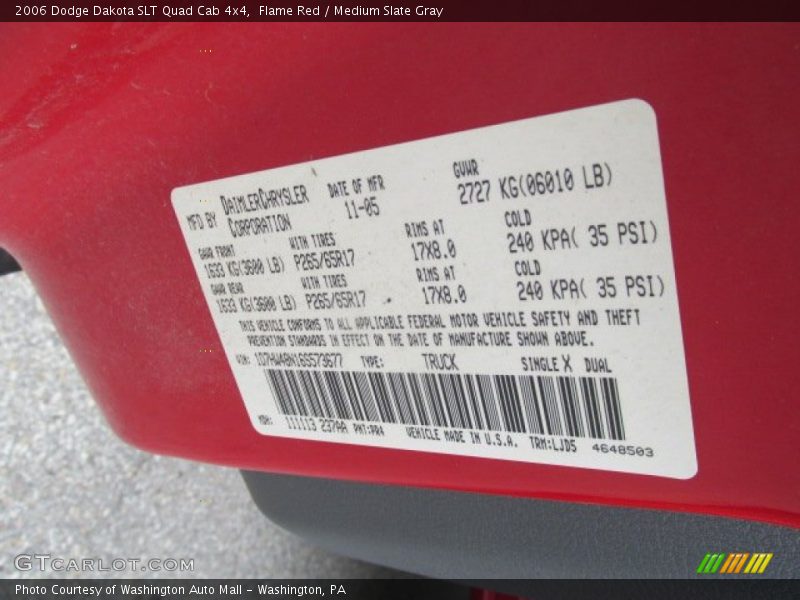 Flame Red / Medium Slate Gray 2006 Dodge Dakota SLT Quad Cab 4x4