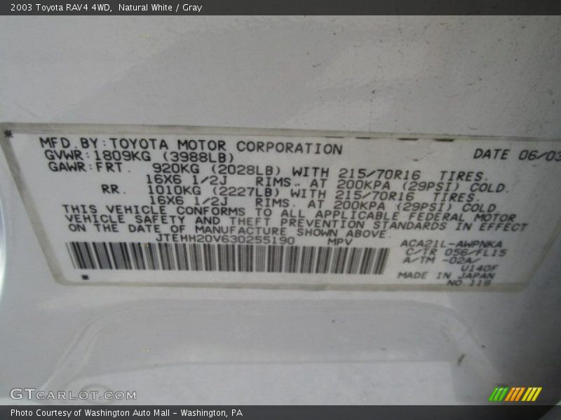 Natural White / Gray 2003 Toyota RAV4 4WD