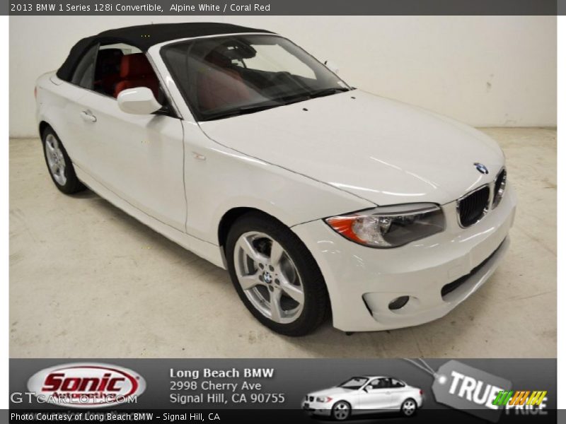 Alpine White / Coral Red 2013 BMW 1 Series 128i Convertible