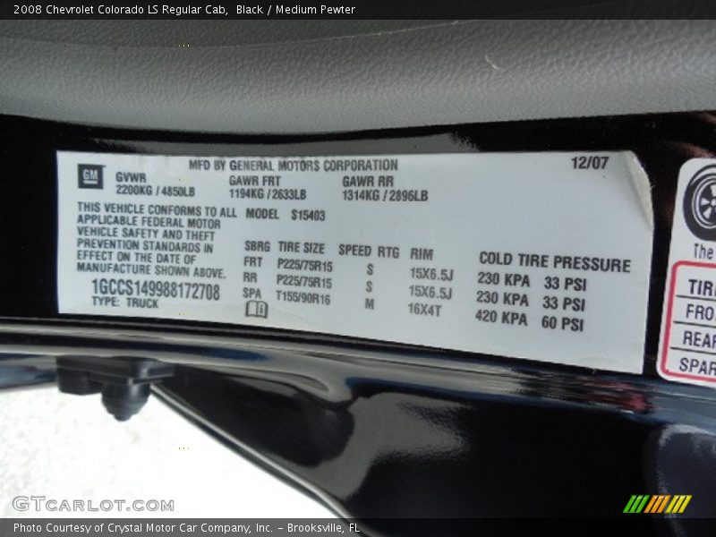 Black / Medium Pewter 2008 Chevrolet Colorado LS Regular Cab