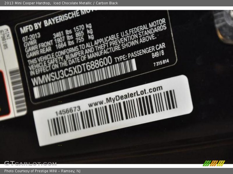 Iced Chocolate Metallic / Carbon Black 2013 Mini Cooper Hardtop