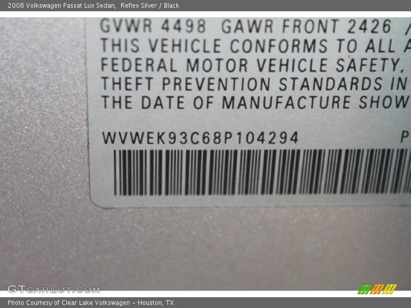 Reflex Silver / Black 2008 Volkswagen Passat Lux Sedan