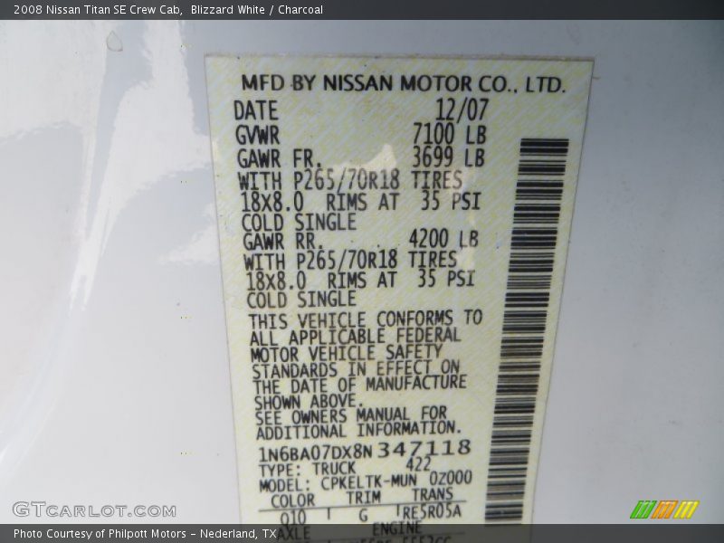 Blizzard White / Charcoal 2008 Nissan Titan SE Crew Cab