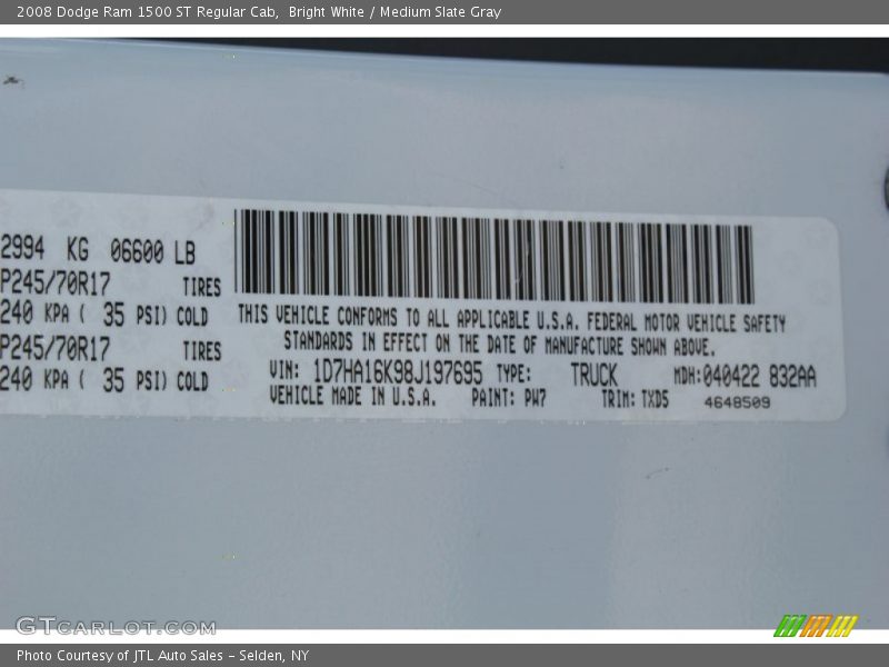 Bright White / Medium Slate Gray 2008 Dodge Ram 1500 ST Regular Cab