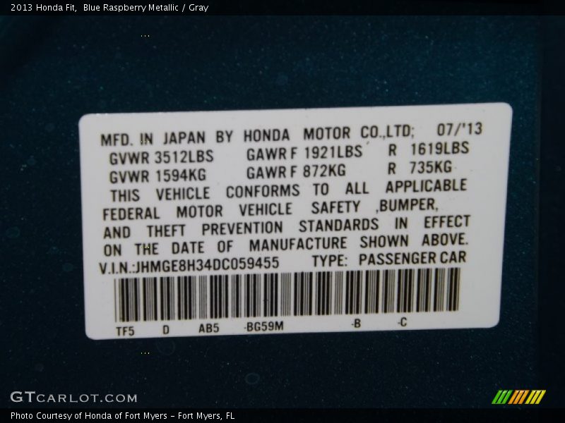 Blue Raspberry Metallic / Gray 2013 Honda Fit