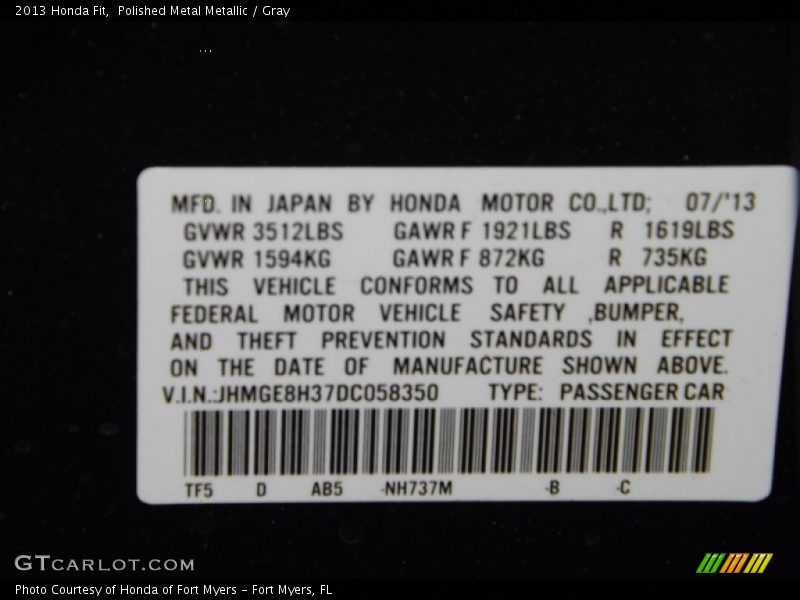 Polished Metal Metallic / Gray 2013 Honda Fit