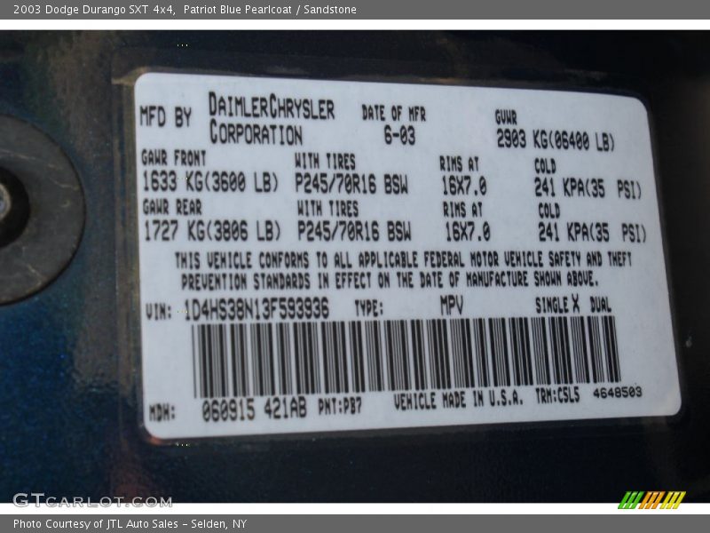 Patriot Blue Pearlcoat / Sandstone 2003 Dodge Durango SXT 4x4