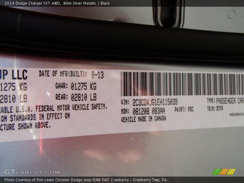 2014 Charger SXT AWD Billet Silver Metallic Color Code PSC