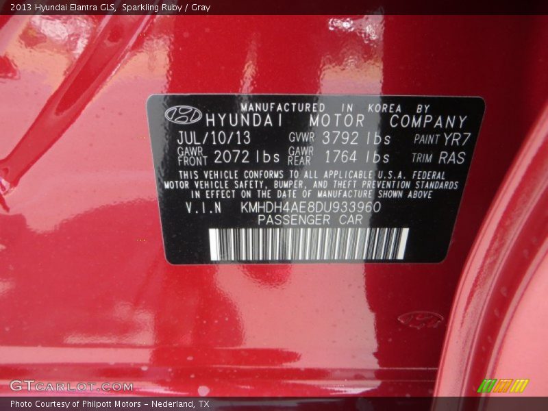 Sparkling Ruby / Gray 2013 Hyundai Elantra GLS