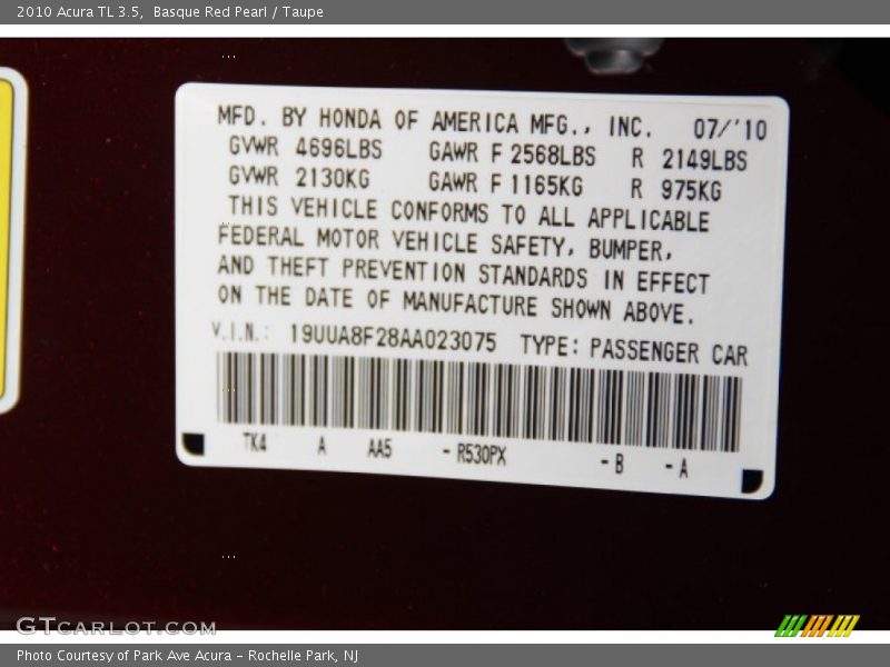 Basque Red Pearl / Taupe 2010 Acura TL 3.5