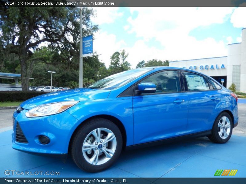 Blue Candy / Medium Light Stone 2014 Ford Focus SE Sedan