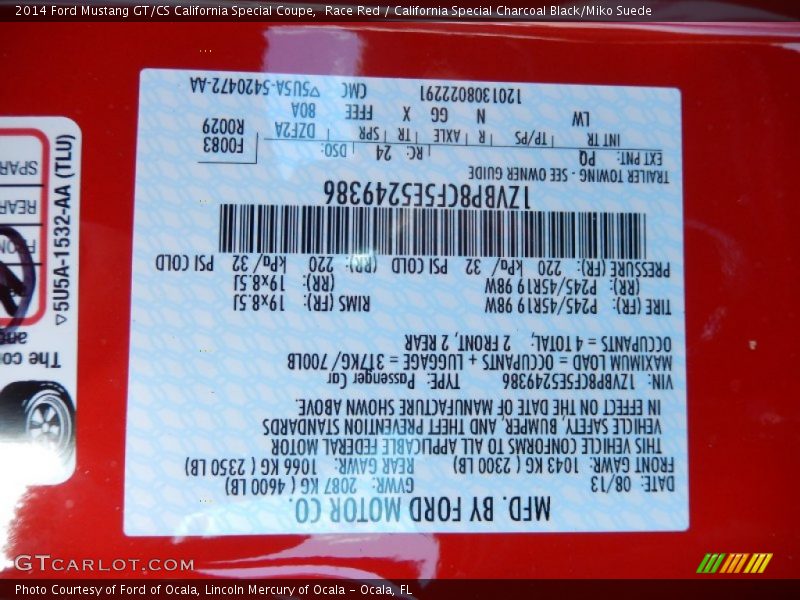 2014 Mustang GT/CS California Special Coupe Race Red Color Code PQ