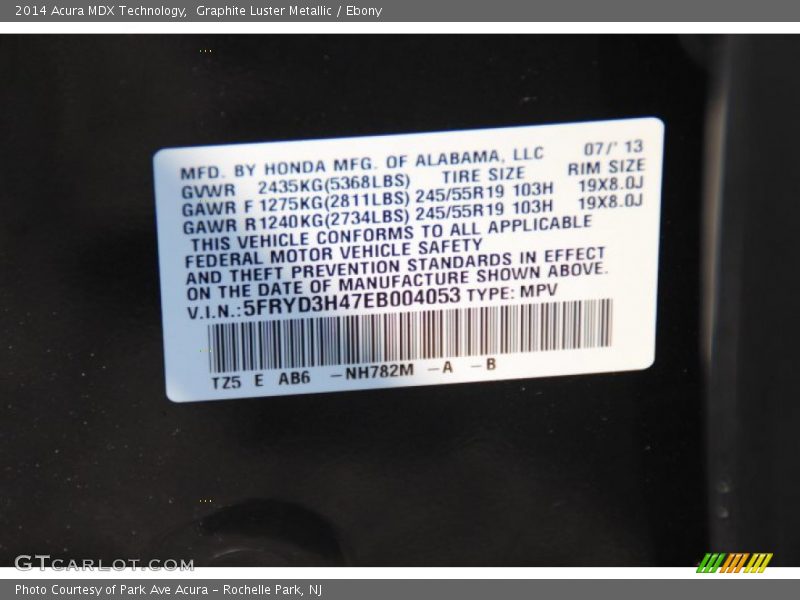 Graphite Luster Metallic / Ebony 2014 Acura MDX Technology