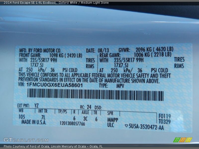 Oxford White / Medium Light Stone 2014 Ford Escape SE 1.6L EcoBoost
