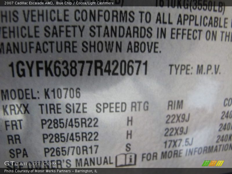 Blue Chip / Cocoa/Light Cashmere 2007 Cadillac Escalade AWD