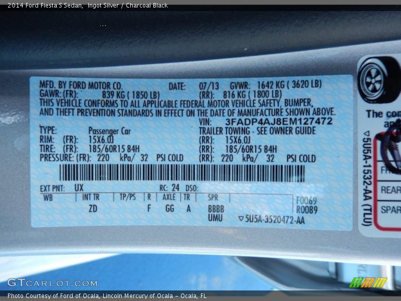 Ingot Silver / Charcoal Black 2014 Ford Fiesta S Sedan