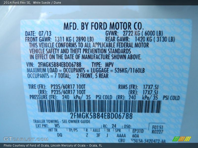 2014 Flex SE White Suede Color Code WS