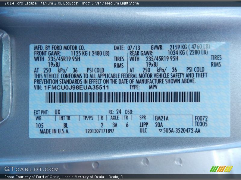 Ingot Silver / Medium Light Stone 2014 Ford Escape Titanium 2.0L EcoBoost