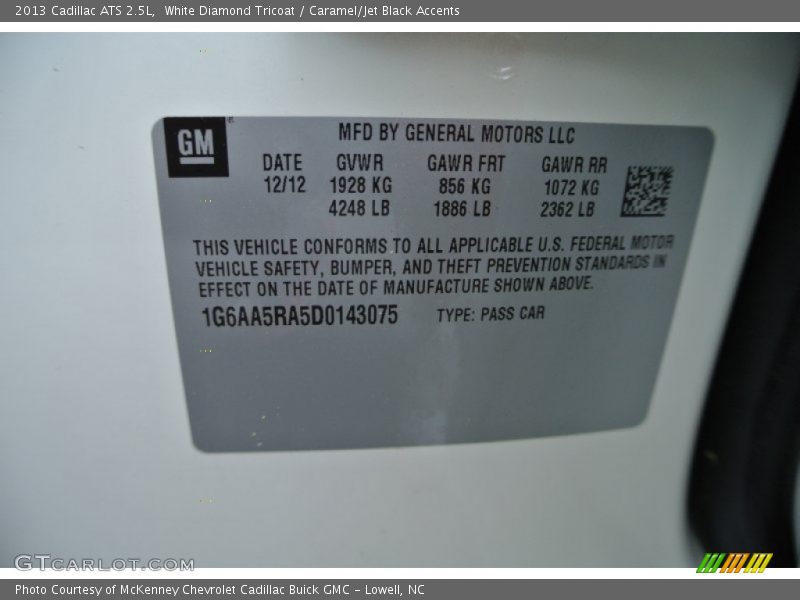 White Diamond Tricoat / Caramel/Jet Black Accents 2013 Cadillac ATS 2.5L