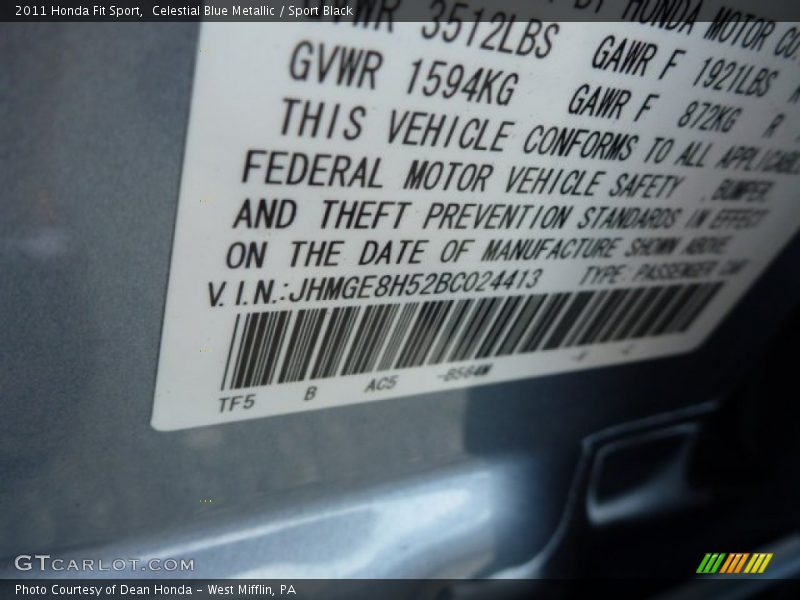 Celestial Blue Metallic / Sport Black 2011 Honda Fit Sport