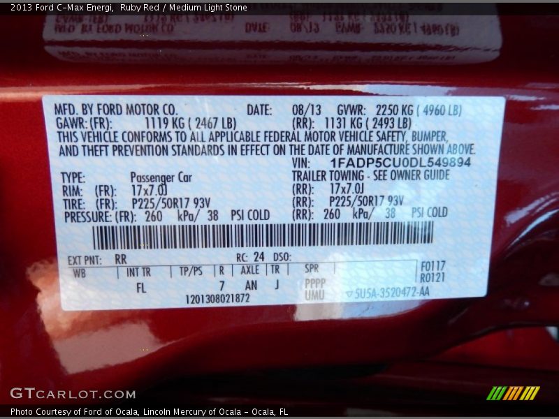 2013 C-Max Energi Ruby Red Color Code RR