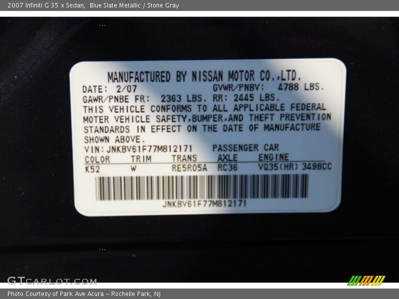 Blue Slate Metallic / Stone Gray 2007 Infiniti G 35 x Sedan