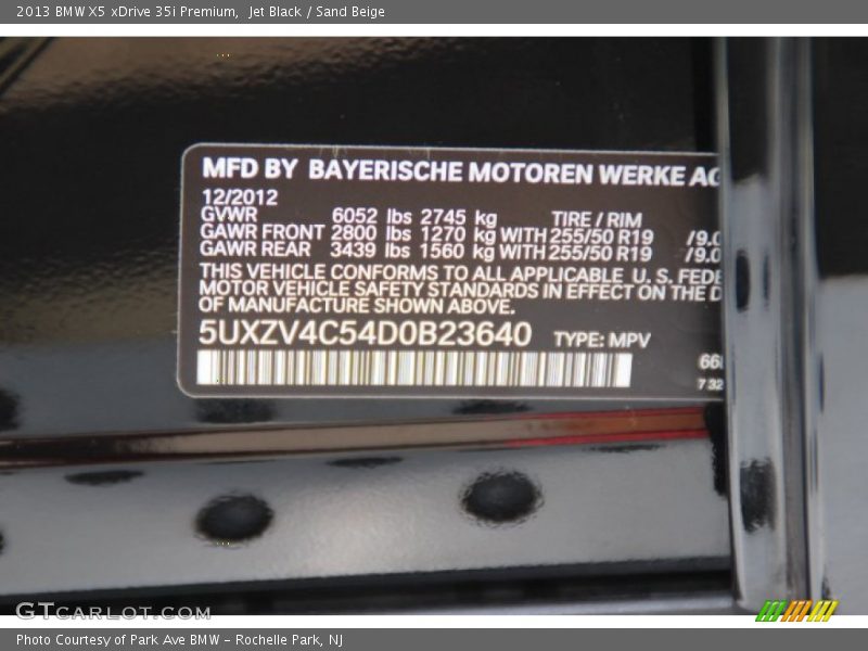 Jet Black / Sand Beige 2013 BMW X5 xDrive 35i Premium