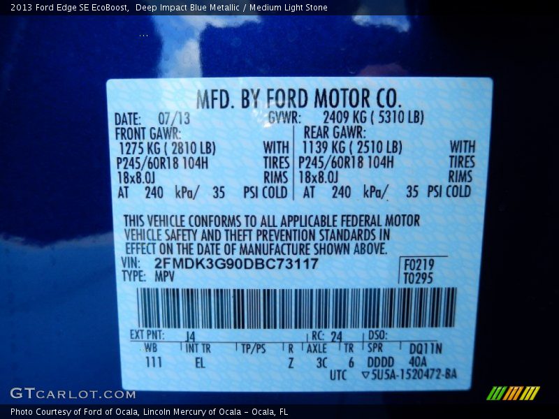 Deep Impact Blue Metallic / Medium Light Stone 2013 Ford Edge SE EcoBoost